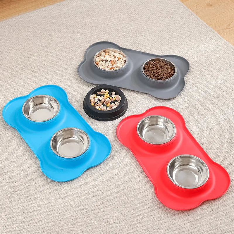 Stainless Steel Double Pet Bowl with Non-Slip Anti-Overflow Silicone Base - Cat Lovers Boutique