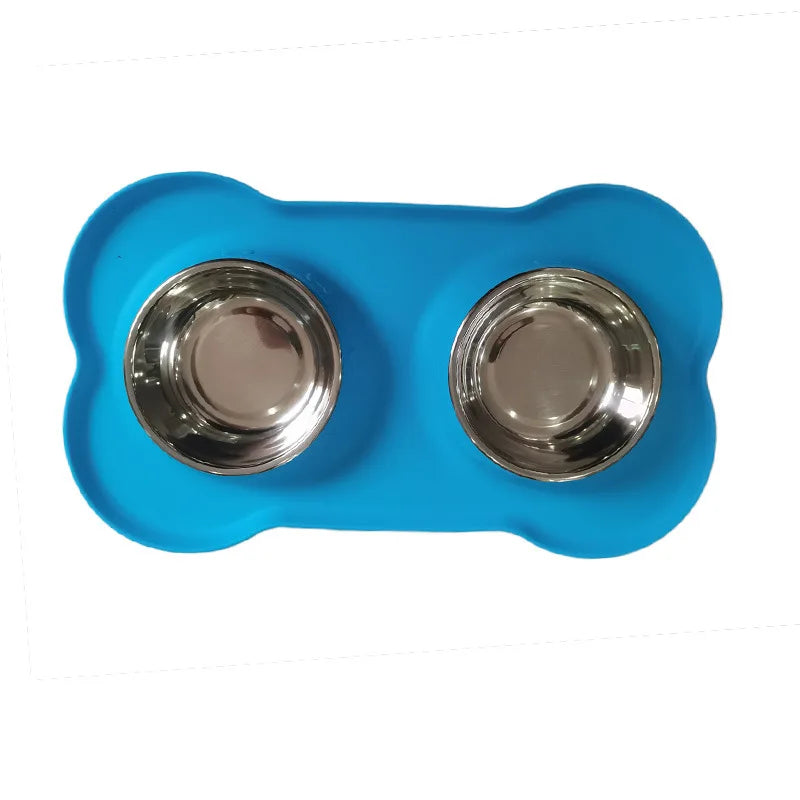 Stainless Steel Double Pet Bowl with Non-Slip Anti-Overflow Silicone Base - Cat Lovers Boutique