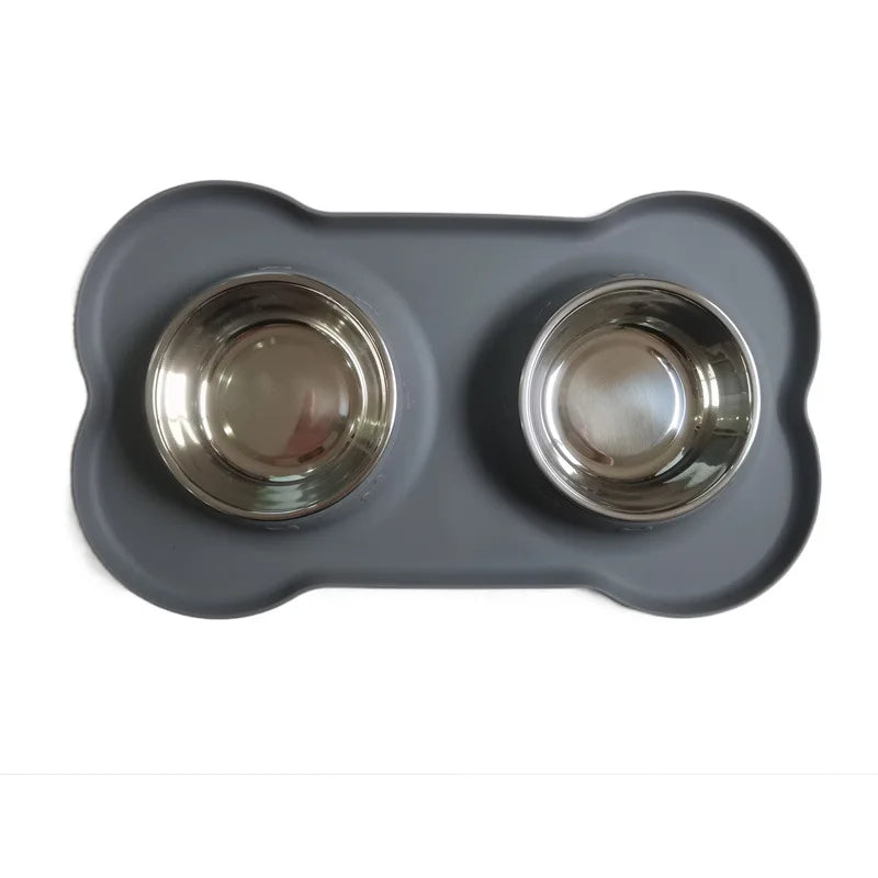 Stainless Steel Double Pet Bowl with Non-Slip Anti-Overflow Silicone Base - Cat Lovers Boutique
