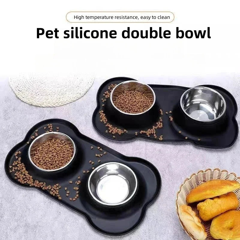 Stainless Steel Double Pet Bowl with Non-Slip Anti-Overflow Silicone Base - Cat Lovers Boutique