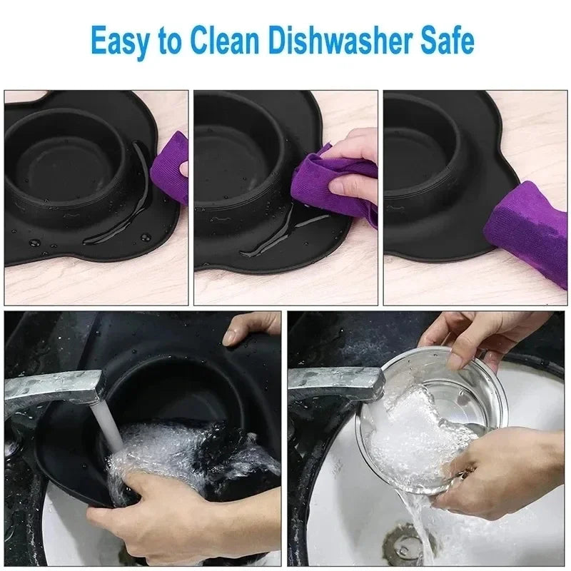 Stainless Steel Double Pet Bowl with Non-Slip Anti-Overflow Silicone Base - Cat Lovers Boutique
