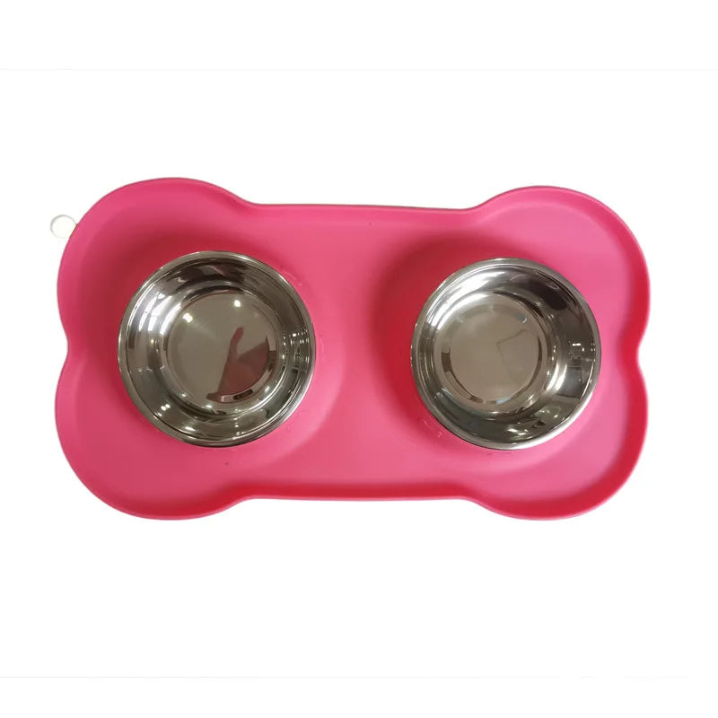 Stainless Steel Double Pet Bowl with Non-Slip Anti-Overflow Silicone Base - Cat Lovers Boutique