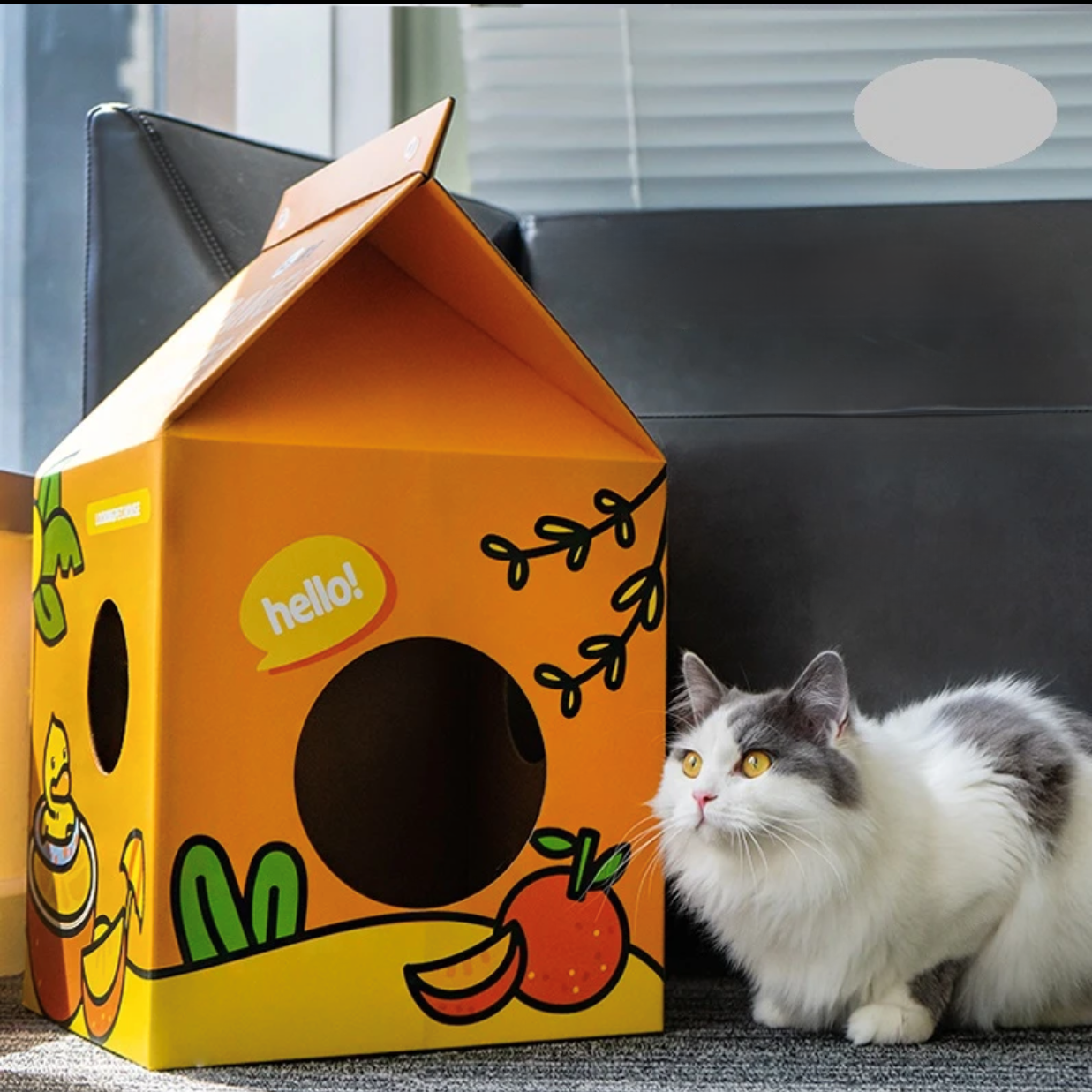 2-in-1-Katzenhaus und Kratzbaum aus Pappe