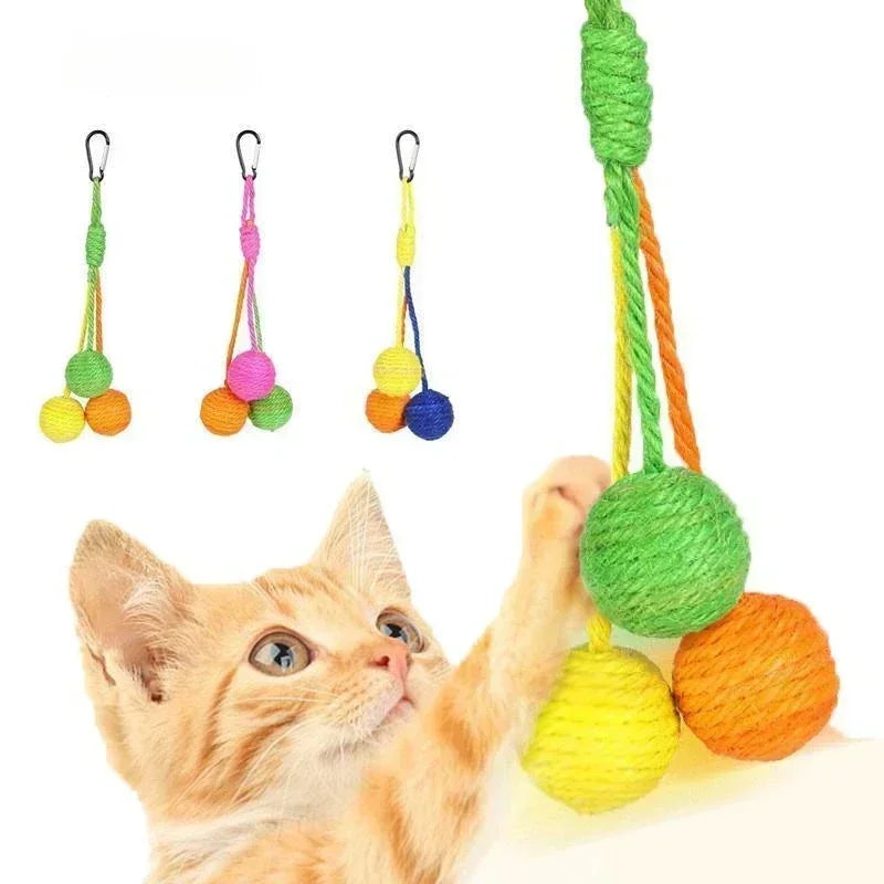 Colorful hanging sisal cat toy with bells — Toys & play collection