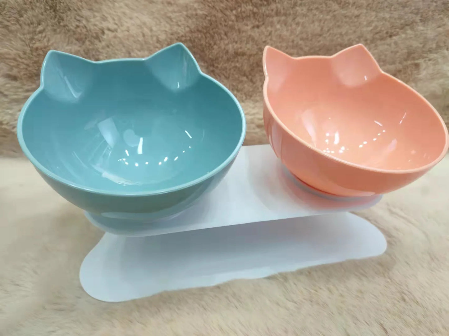 Ergonomic Non-Slip Double Cat Bowl Set with Inclined Stand for Cats and Small Dogs - Cat Lovers Boutique