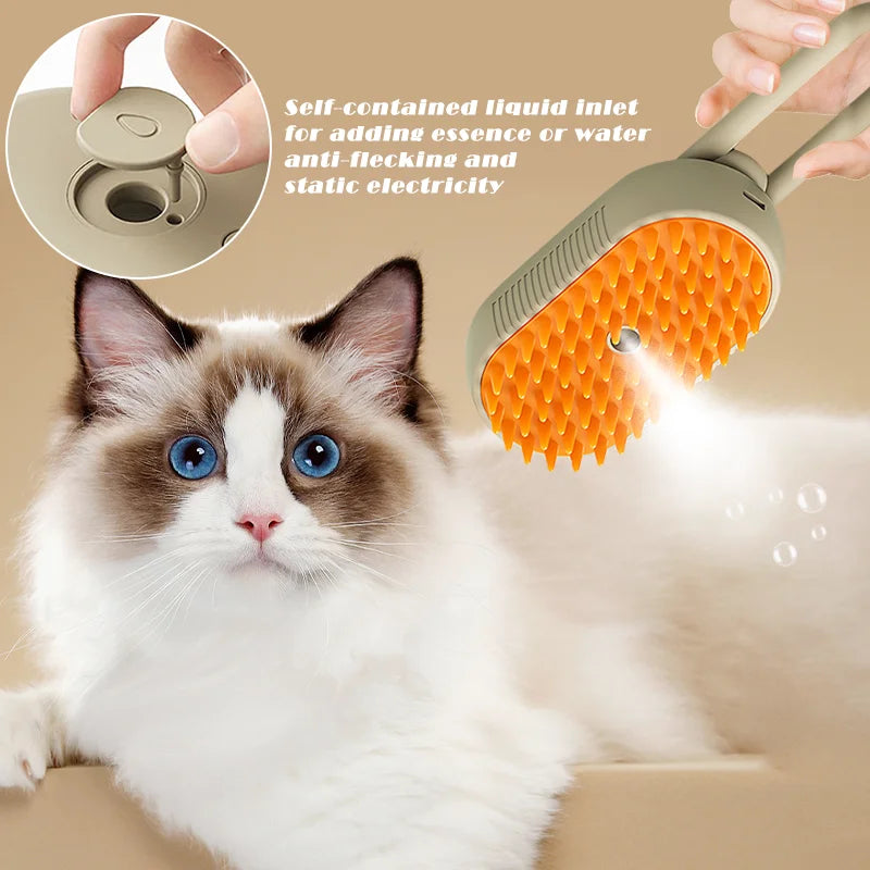 3-in-1 Rechargeable Pet Steam Brush for Cats & Dogs - Hair Removal, Massage, & Grooming - Cat Lovers Boutique