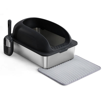 Stainless Steel Cat Litter Box with Lid, Scoop & Mat - Cat Lovers Boutique
