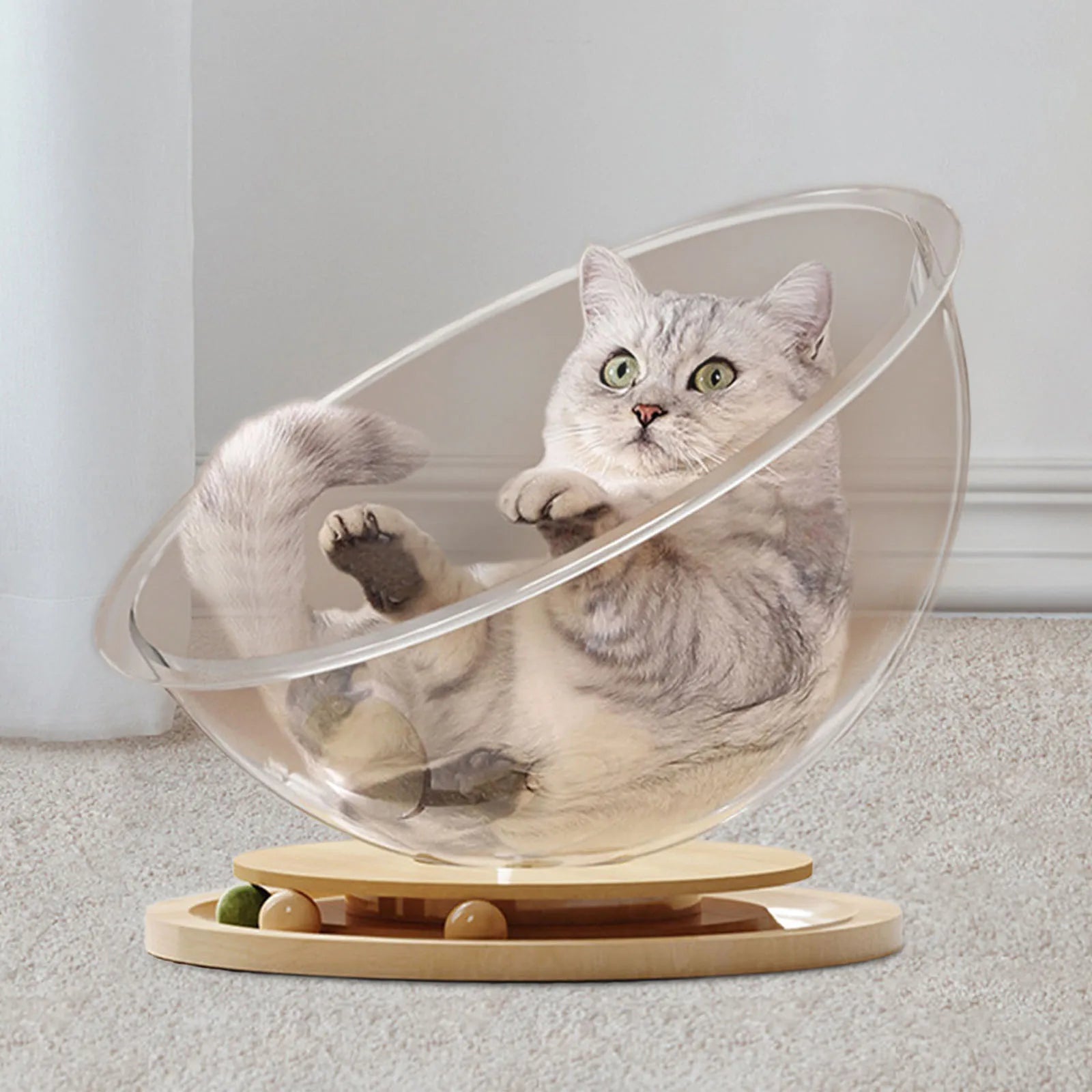 Space Capsule Cat Bed with Toy Carousel - Cat Lovers Boutique