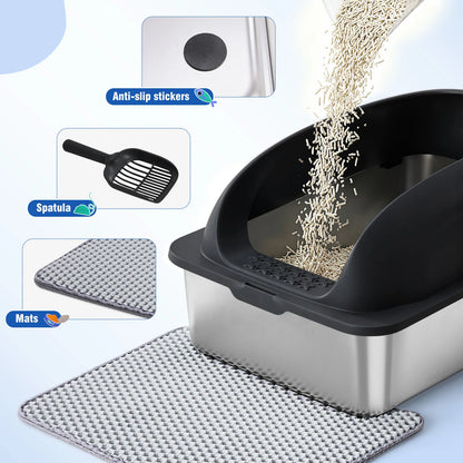 Stainless Steel Cat Litter Box with Lid, Scoop & Mat - Cat Lovers Boutique