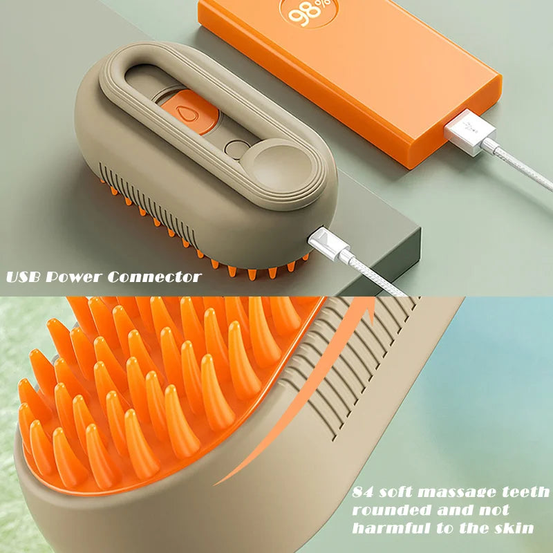 3-in-1 Rechargeable Pet Steam Brush for Cats & Dogs - Hair Removal, Massage, & Grooming - Cat Lovers Boutique