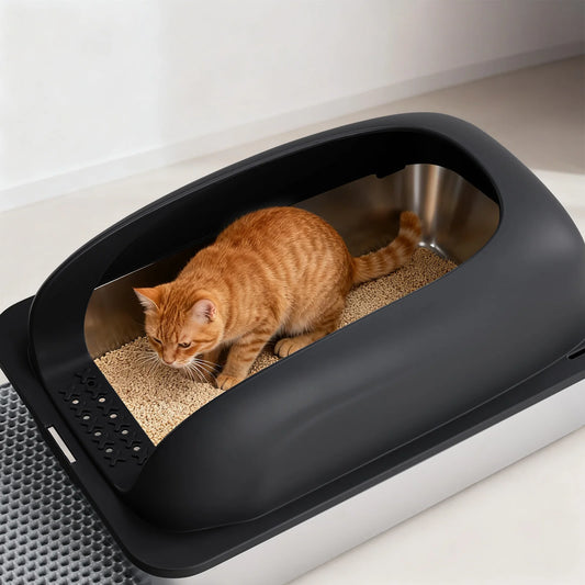 Stainless Steel Cat Litter Box with Lid, Scoop & Mat