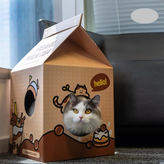 Rascador y casa de cartón para gatos 2 en 1