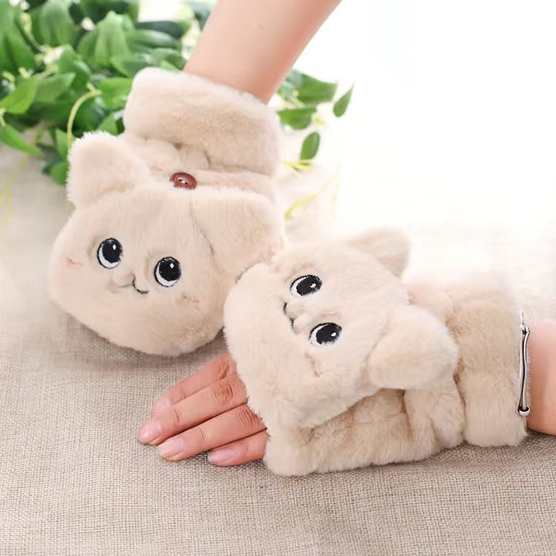 Kawaii Soft Faux Fur Flip Top Warming Gloves - Cat Lovers Boutique