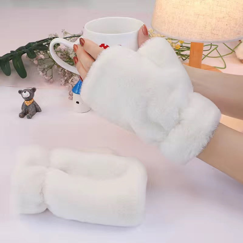 Kawaii Soft Faux Fur Flip Top Warming Gloves - Cat Lovers Boutique
