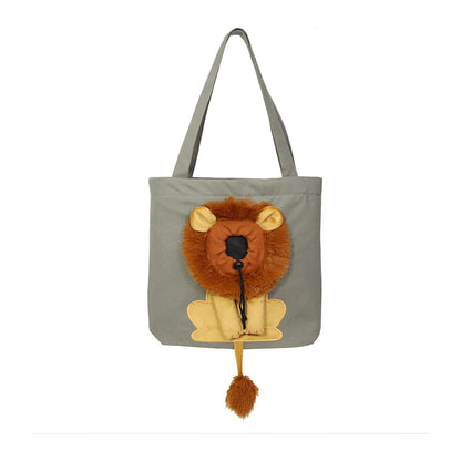 Lion-Shaped Pet Canvas Shoulder Bag Light Gray
