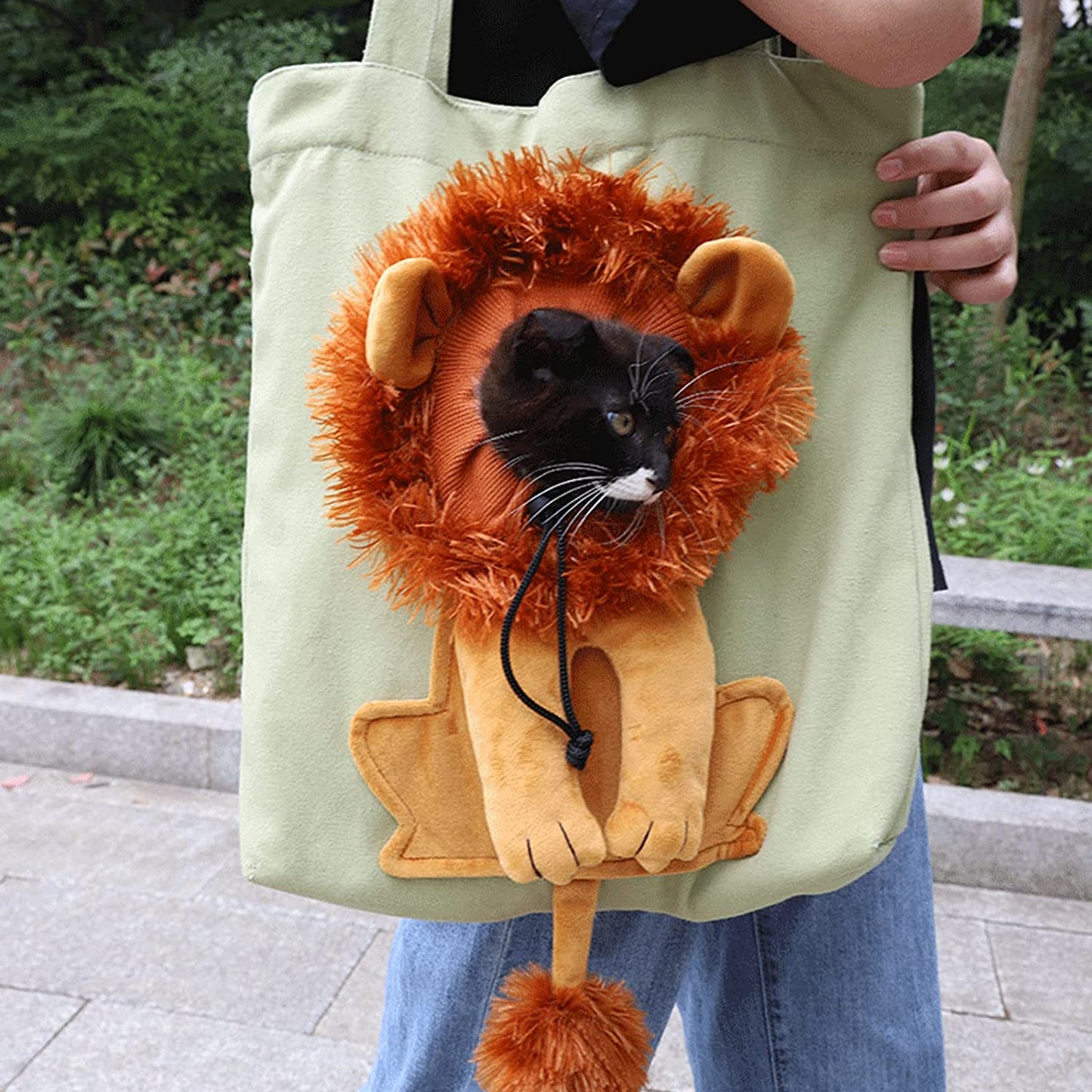 Lion-Shaped Pet Canvas Shoulder Bag Dark Gray